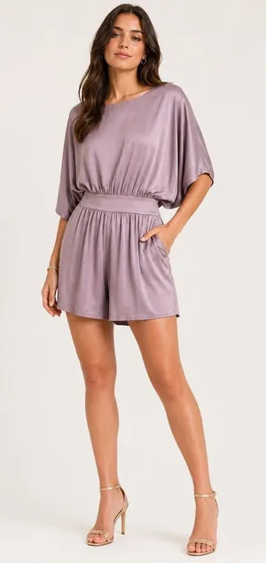 Halston Heritage Mauve Open Back Batwing Sleeve Romper Size 10 thumbnail 1