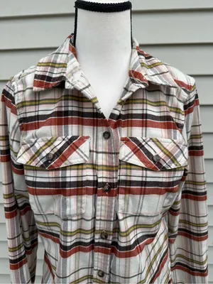 L.L. Bean | Plaid Button-Down Shirt - Cream, Rust & Olive Stripe size small thumbnail 8