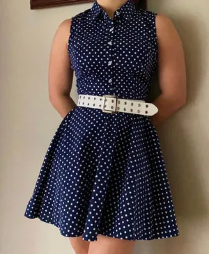 Nordstrom retro 60s style navy blue polkadot flare dress thumbnail 1