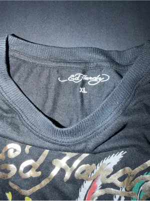 Ed Hardy Black Cropped Tee with Peacock Womens XL thumbnail 2