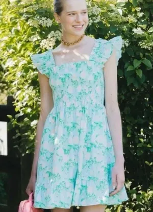 NWT Hill House Home The Elizabeth Nap Dress - Blue Roses Poplin thumbnail 3