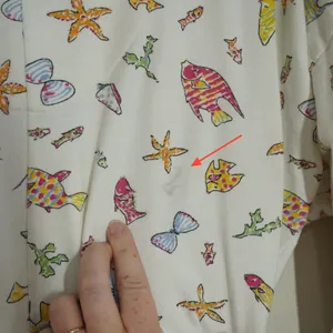 Vintage Prima Donna Cotton Robe Small Fish Starfish Print Yellow Trim Beach 90s thumbnail 9