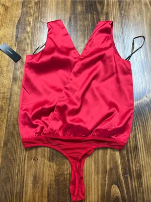 Lulus Prize Winning Red Satin Faux Wrap Bodysuit Size Small NWT thumbnail 10