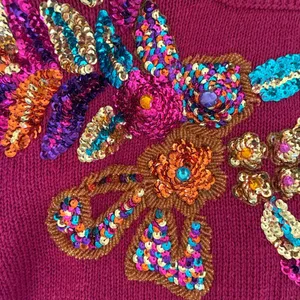 Vintage Western Connection Bedazzled Bling Sequin Sweater Magenta S thumbnail 7