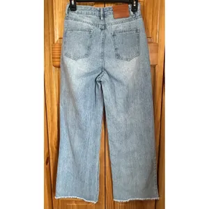 Princess Polly Wide Leg Light Wash High‎ Rise Baggy Loose Jeans Sz 4 Raw Hem thumbnail 2