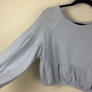 Aerie Endless Summer Cropped Sweatshirt Puff Sleeve Eyelet Blue Women’s Size XS thumbnail 7