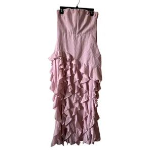 Oh Polly Diletta Ruffle Trim Strapless Gown Light Pink Maxi Dress size 10 New thumbnail 3
