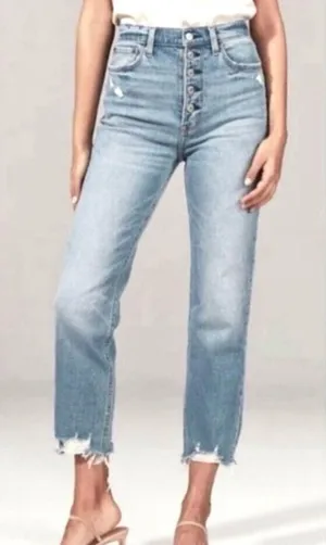 ABERCROMBIE- Ultra High Rise Ankle Straight Curve Love Button Fly Raw Hem Light thumbnail 1
