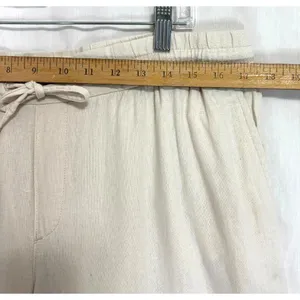 Old Navy Linen Blend Lt Beige‎ Pants Womens L Drawstring Waist Coastal Beachy Boho Casual thumbnail 3