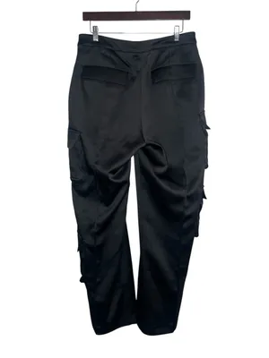 House of CB Black Satin Cargo Daria Straight Leg Trouser Pants Size Large Tall thumbnail 3