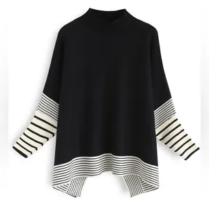 PINK LILY BLACK STRIPED OVERSIZE KNIT CAPE SWEATER - NWOT Size Small thumbnail 1