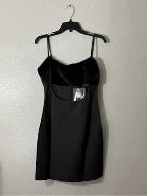 Naked Wardrobe Black Faux Fur Trim Mini Dress Sexy Date Night Club Prom Party thumbnail 7