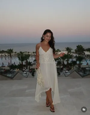 Zara Elegant White Lace Trim Dress beads cream boho hippie summer beach thumbnail 3