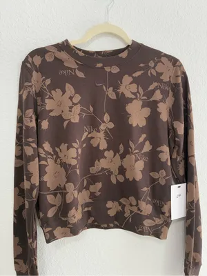 Nike Brown Floral Cropped Crewneck Sweatshirt thumbnail 2