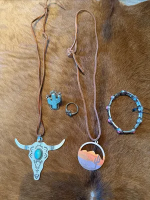 Southwestern Boho Jewelry Set: Turquoise Necklaces, Cactus Rings,coral bracelet thumbnail 2