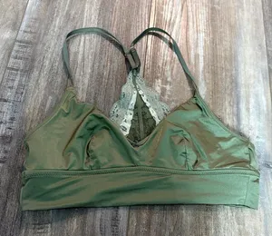 Aerie Olive Satin Bralette with Lace Detail thumbnail 1