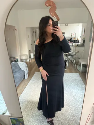Lulus Navy Blue Asymmetrical Pleated Maxi Dress thumbnail 1