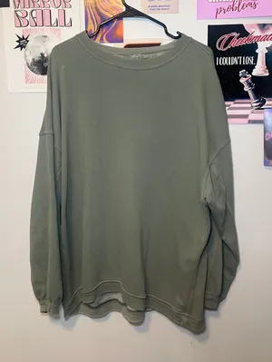 aerie Olive Green Crewneck Sweater thumbnail 1