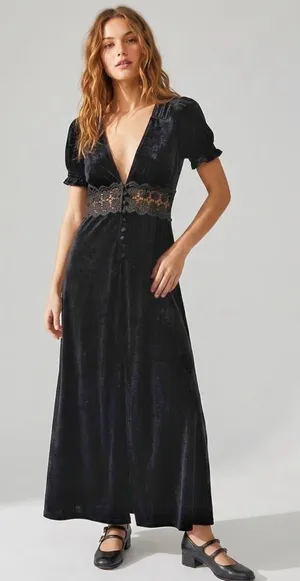 Forever 21 Dress Black Velvet Crushed Maxi Small thumbnail 1