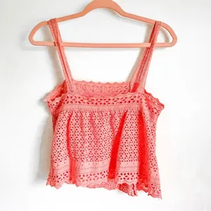 Pink Eyelet Embroidered Cropped Cami Top sz Small thumbnail 8
