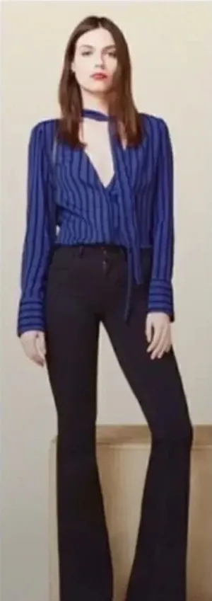 Reformation Eldridge blue stripe tie neck blouse S thumbnail 1