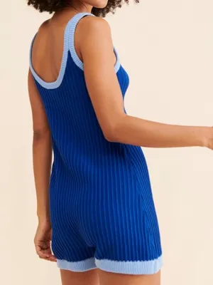 Rue Stiic 100% Cotton Blue Knit Romper Size Medium thumbnail 2