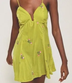 Urban outfitters green velvety dress with pink flowers thumbnail 1