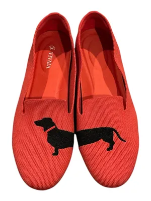 Vivaia Round Toe Audrey Dachschund Dog Ballet Flat Slipon Red Shoes US 10.5 thumbnail 1