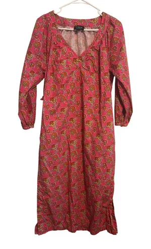 J. Crew Collection Midi Dress Floral Block Print Pink V-Neck‎ Long Sleeve Size S thumbnail 1