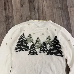 Vintage Christmas Tree Holiday beaded hand knitted sweater thumbnail 6
