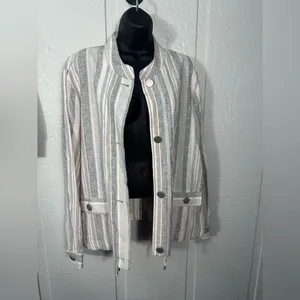 Jones New York Linen Gray Blue Stripes Lightweight JACKET/Blazer SIZE XL EUC thumbnail 2