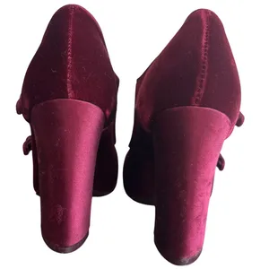 Tory Burch Carley Burgundy Velvet Double Buckle Block Heel Booties 6.5 thumbnail 5