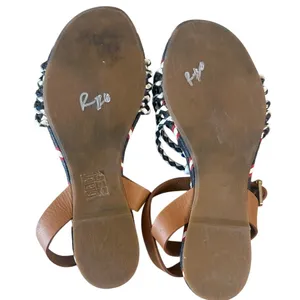 Tory Burch Beaded Espadrille Sandals Red‎ White Blue 7 Nautical thumbnail 6