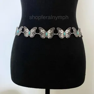 Silver Turquoise Butterfly Whimsygoth Chain Belt, Fits 23-38 Inches, X7GA1253 thumbnail 2