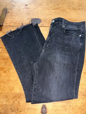 Good American Black High Rise Skinny Jeans Size 16 Raw Hem Stretch Denim thumbnail 3