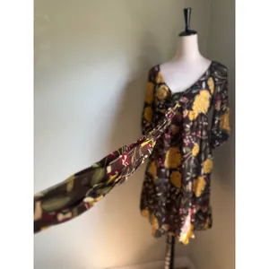 Christiane Celle‎ Calypso St Barth Silk Floral Mini Dress Brown Yellow S boho thumbnail 4