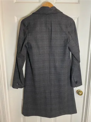Joie Gray Plaid Long Single-Breasted Trench Coat Notched Lapel Size XS thumbnail 8