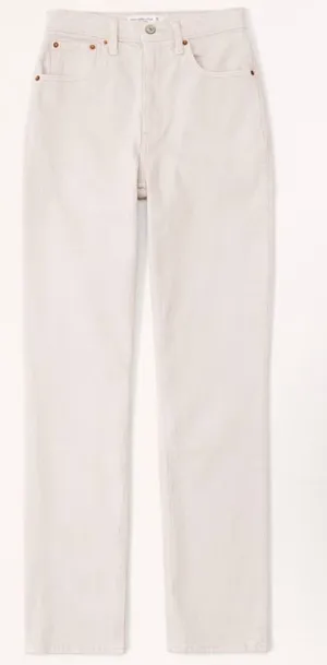 Abercrombie & Fitch The 90’s Straight Ultra High Rise Curve Love 10‎ Long Cream thumbnail 1