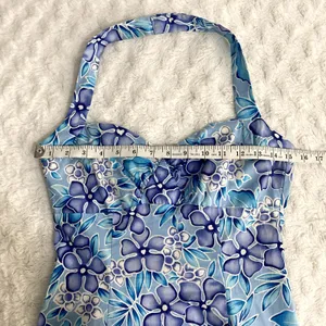 Vintage City Triangles Blue Floral Hawaiian Y2K 90s Coconut Girl Halter Dress 10 thumbnail 7