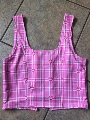 Dolls Kill Pink Plaid Lace-Up Crop Top with Bratz Heart Print thumbnail 9