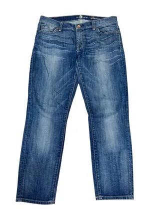 7 For All Mankind Roxanne Crop Jeans‎ Medium Wash Blue Denim Slim Fit Size 30 thumbnail 1