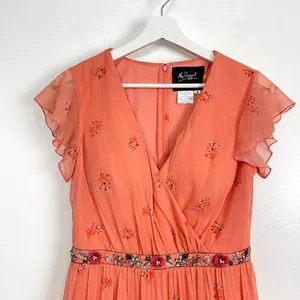 MAC DUGGAL Tiered Ruffle Chiffon Midi Dress in Apricot Size US 6 thumbnail 5