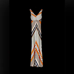 Windsor White Maxi Dress with Orange & Navy Stripes Sz S thumbnail 3