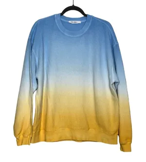 Moon Ryder Small Corded Crewneck Sweatshirt Blue Yellow Cotton Long Sleeve thumbnail 1
