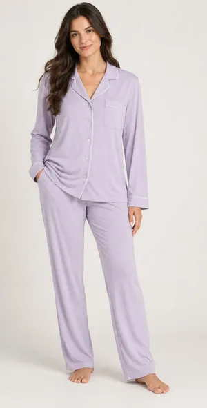 NEW Cozy Earth Bamboo Stretch-Knit Classic Pajama Set Lilac XS thumbnail 1