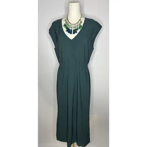 J.Crew‎ Teal Textured Perforated Midi Dress Elastic Waist Size 10 thumbnail 8