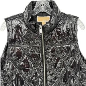 Michael Kors Quilted Puffer Vest Women Large Black Shiny Streetwear Luxe Winter thumbnail 4