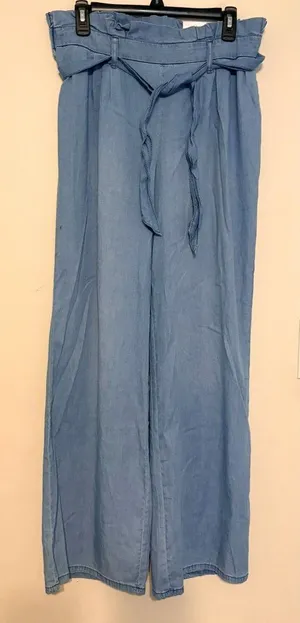 New NWT Happily Grey Chambray Style Wide Leg Trousers Casual Pants Size Large thumbnail 1