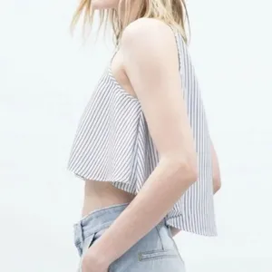 ZARA‎ BASIC Blue Striped Flowy Crop Top Halter Neck Small thumbnail 2