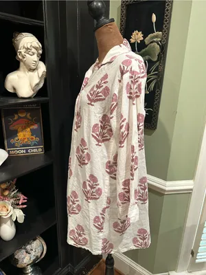 Victoria Dunn Pink Floral Block‑Print Button‑Down Dress – Fits Medium thumbnail 8